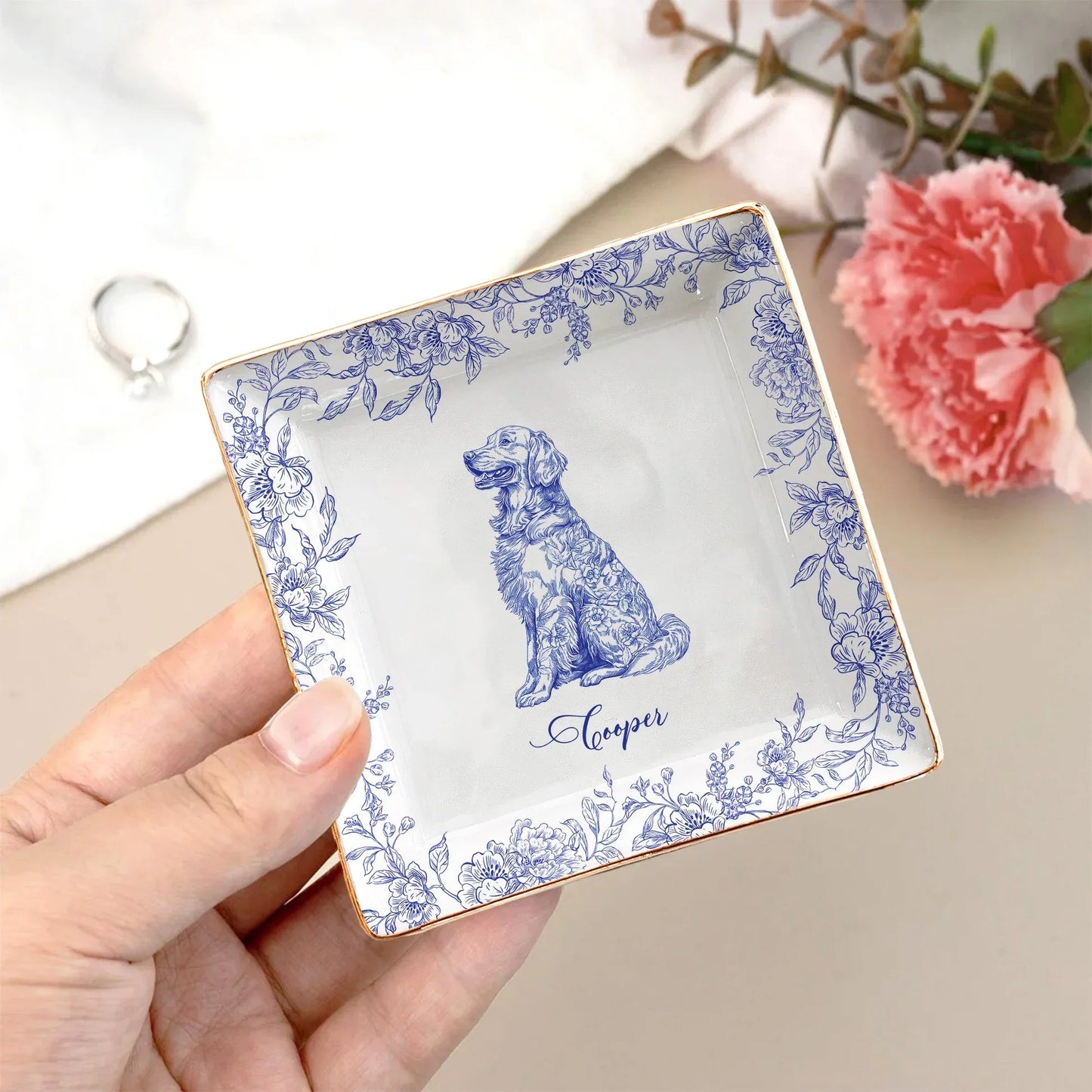 Custom Dog Lover Bone China Plaque in Toile de Jouy Style – Collectible Pet Wall Decor & Thoughtful Holiday or Anniversary Gift