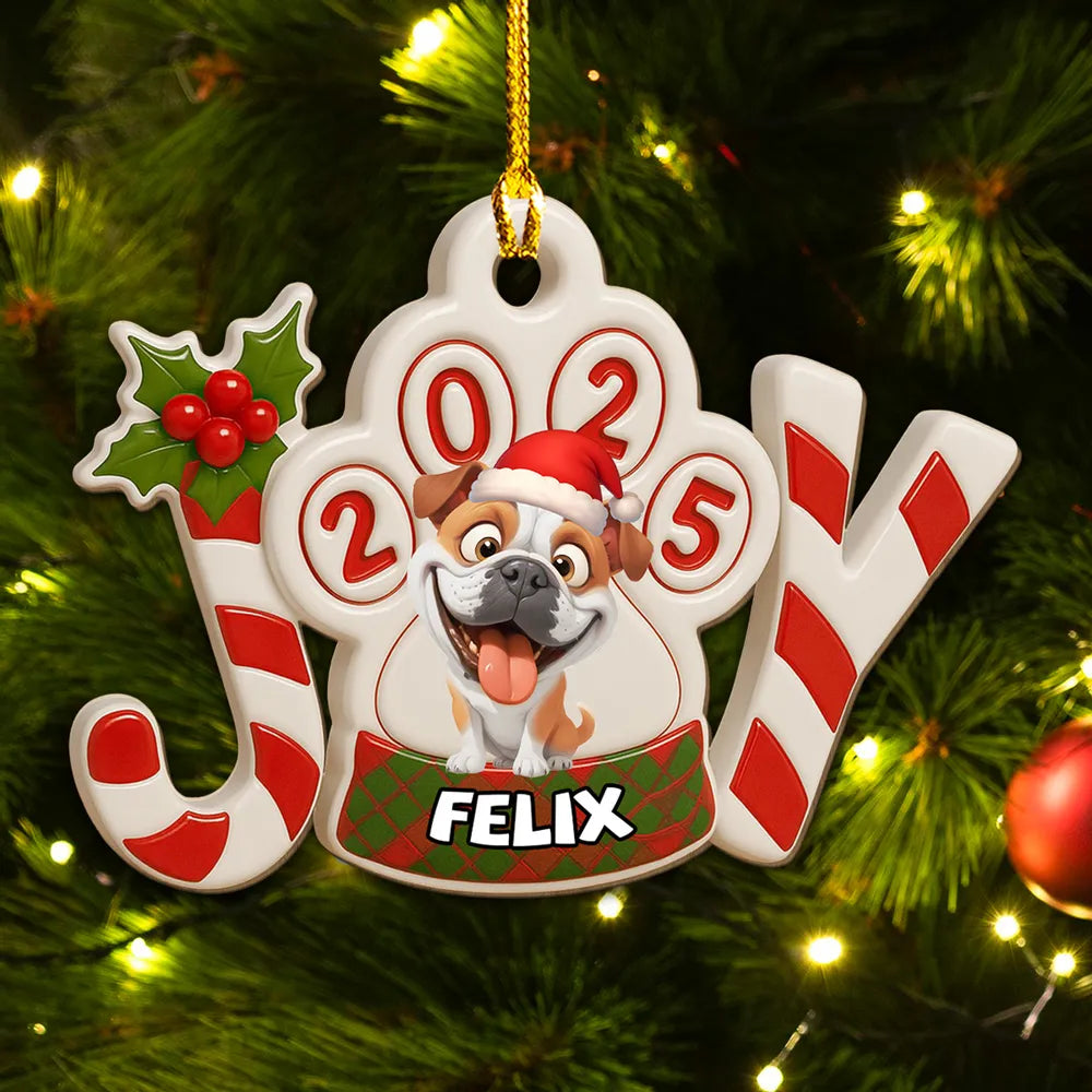 Acrylic Ornament JOY Paw Print with Cute Dog - Christmas Decor, Heartwarming Keepsake, Unique Gift for Pet Owners