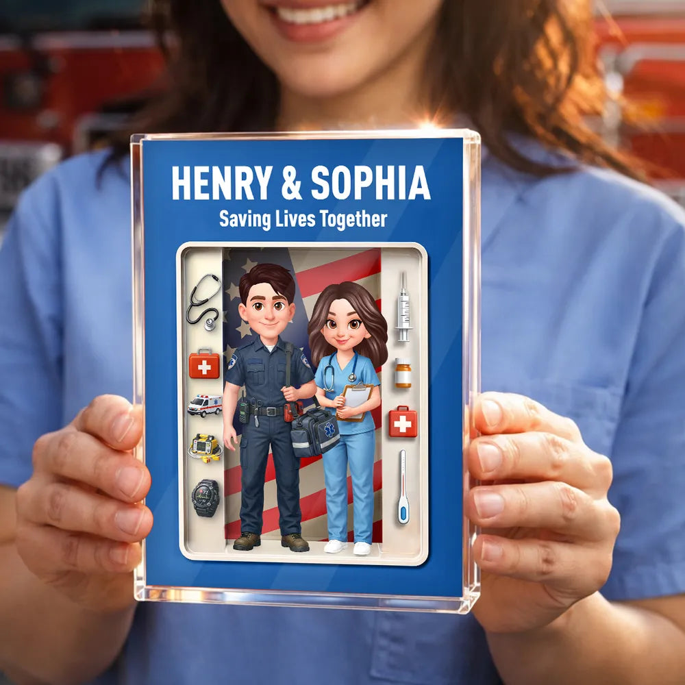 Personalized Rectangle Acrylic Block Plaque for EMT & Nurse Couple Desk Decor - Unique Gift That Honors Your Love & Service