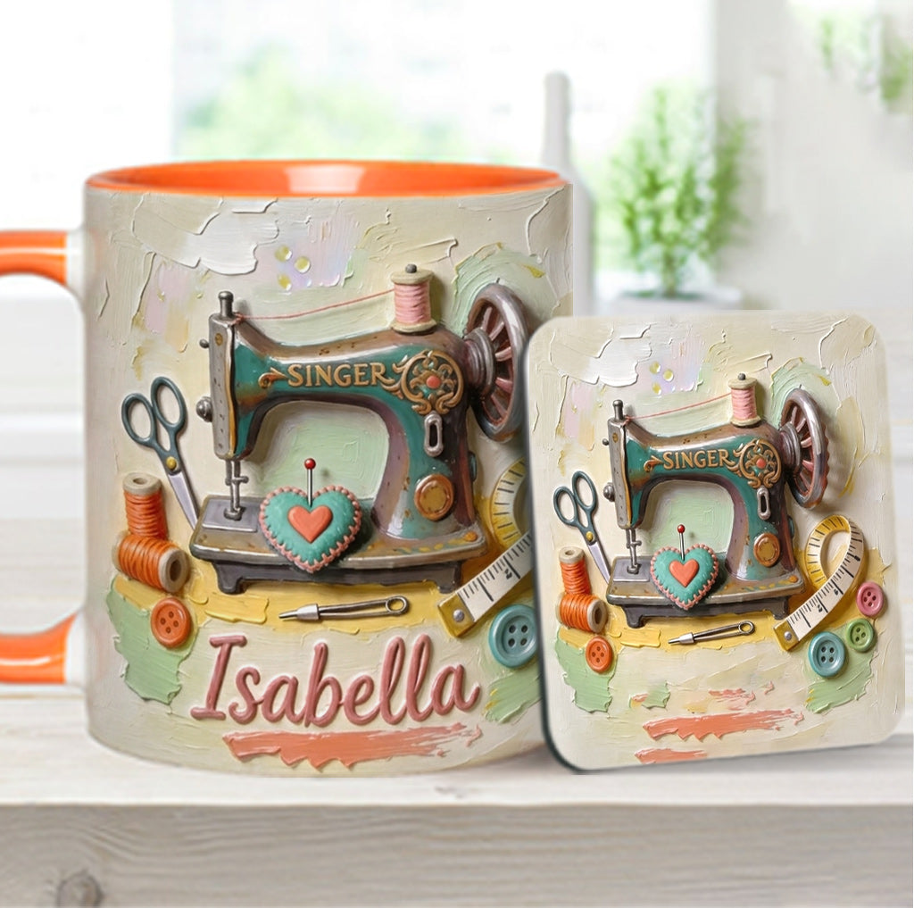 Just a Girl Who Loves Sewing - Personalized Sewing Accent Mug & Coaster