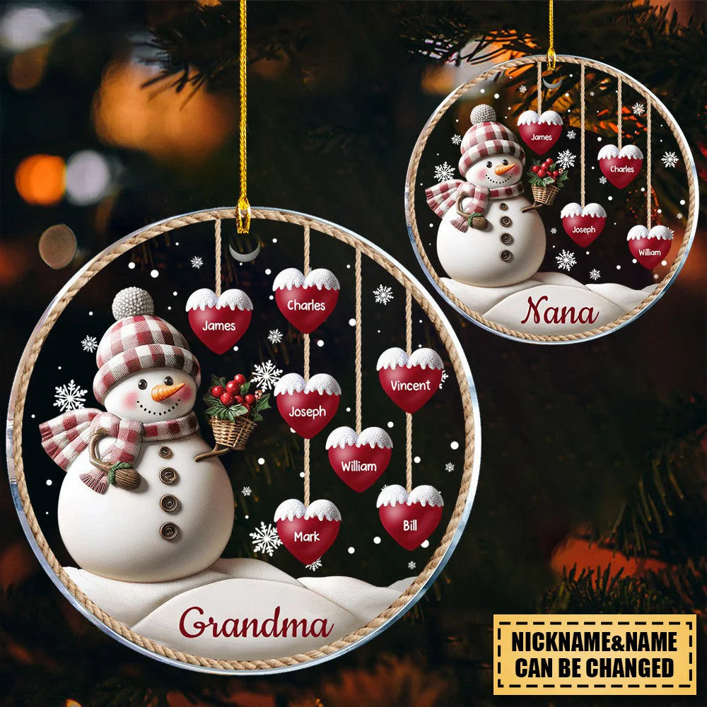Happy Christmas Snowman with Sweet Heart Hanging - Personalized Ornament, Plaque, Sign, and Sticker - Perfect Gift