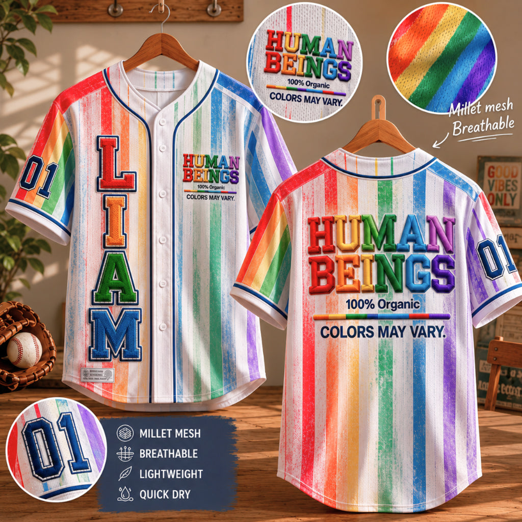 Human Beings Rainbow - Personalized LGBT Support Baseball Jersey