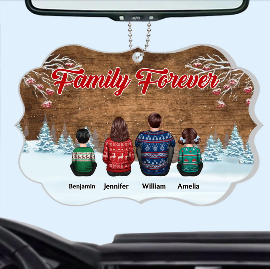 Snow House Back View Family Sitting Personalized Poster or Ornament or Keychain or Plaque