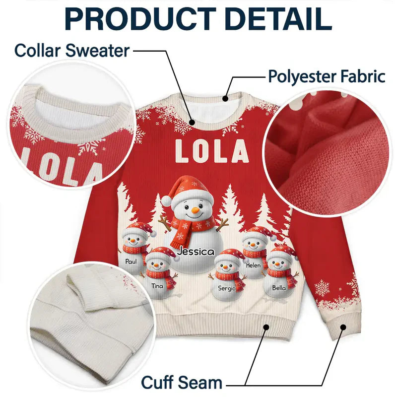 Personalized Grandma Printed Sweatshirt with Cute Snowman Grandkids, Cozy Christmas Gift for Nana