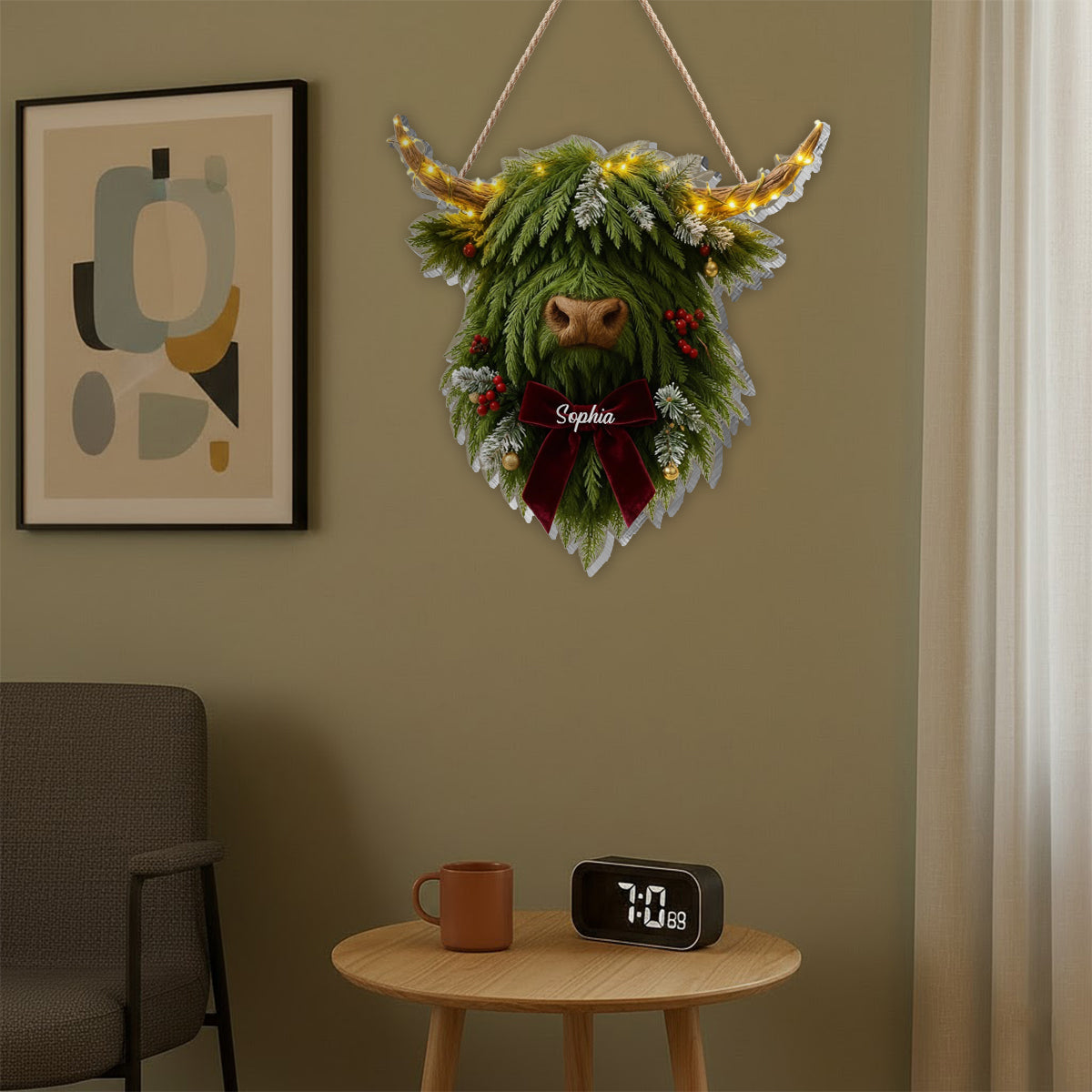 Highland Cow Wreath - Personalized Highland Cow LED Light Acrylic Sign