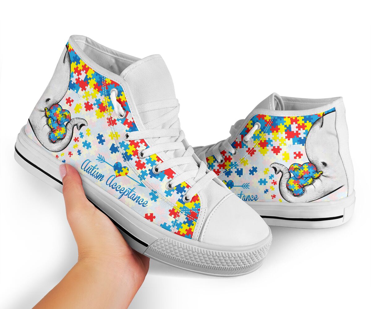 Autism Acceptance Elephant Mom - Autism Awareness High Top Shoes 0622