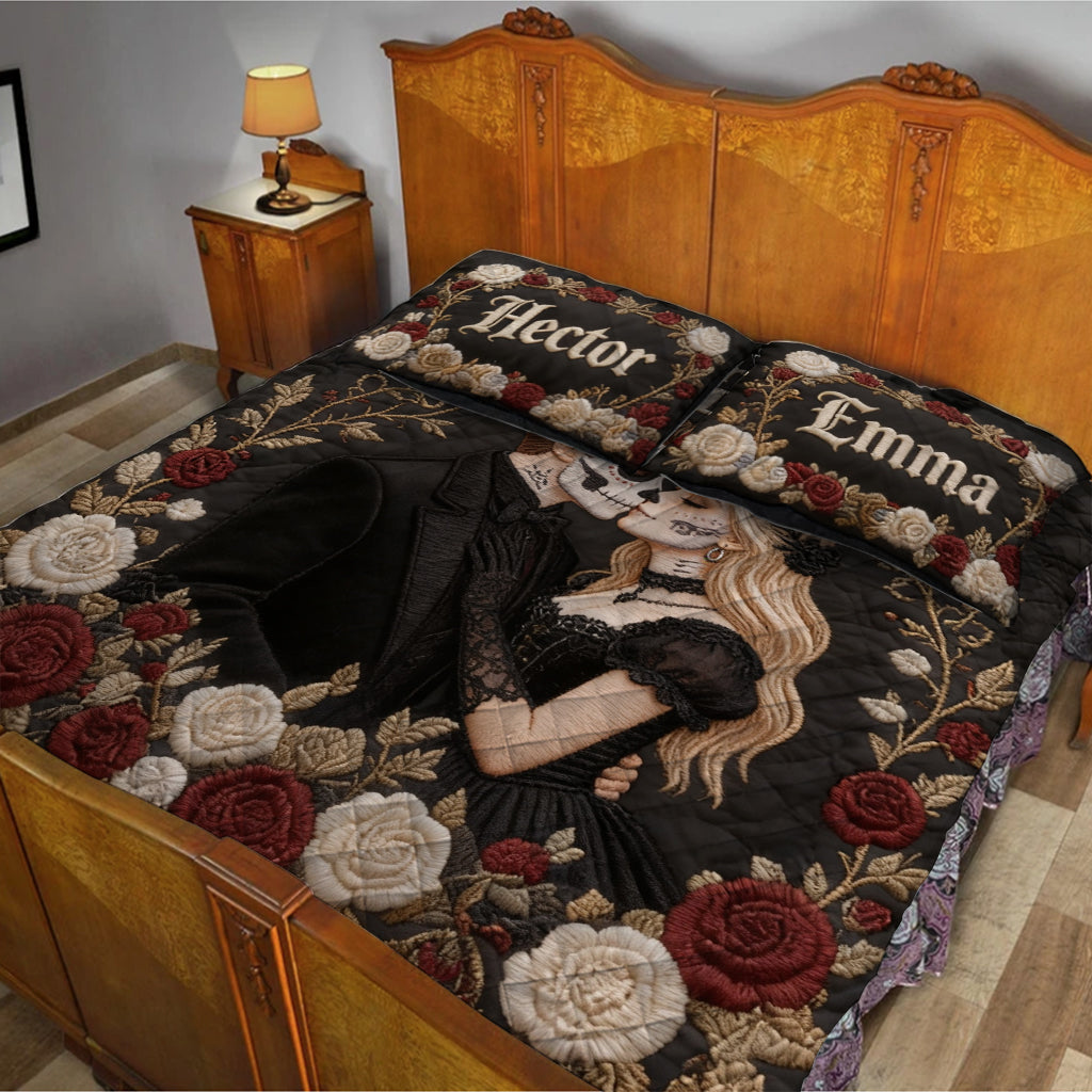 From Our First Kiss Till Our Last Breath - Personalized Skull Quilt Set