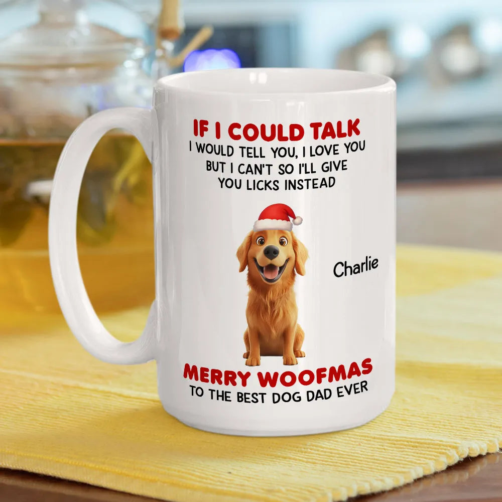 Personalized White Ceramic Mug from Your Dog – Cute Santa Pup, Funny Woofmas Message, Unique Christmas Gift for Dog Dad