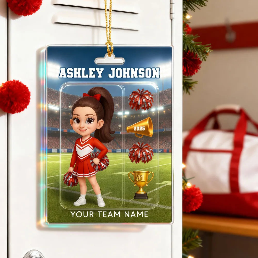 Cheerleader Acrylic Ornament, Custom Team Spirit Stadium Design, Festive Tree Decor, Unique Gift for Daughter or Sports Fan