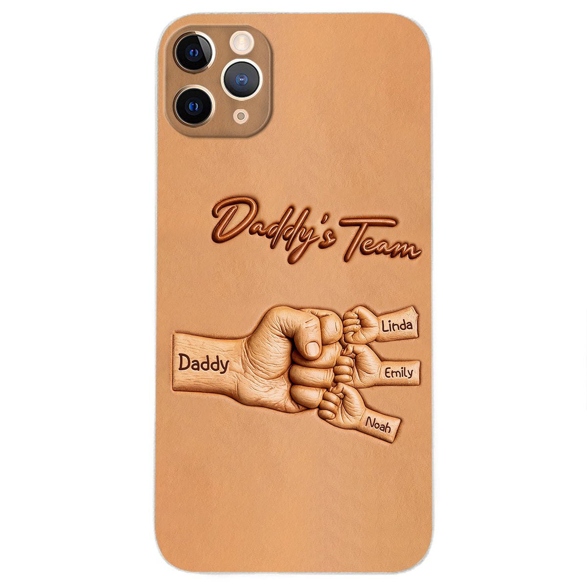 Daddy's Team - Personalized Father 3D Embossed Leather Phone Case