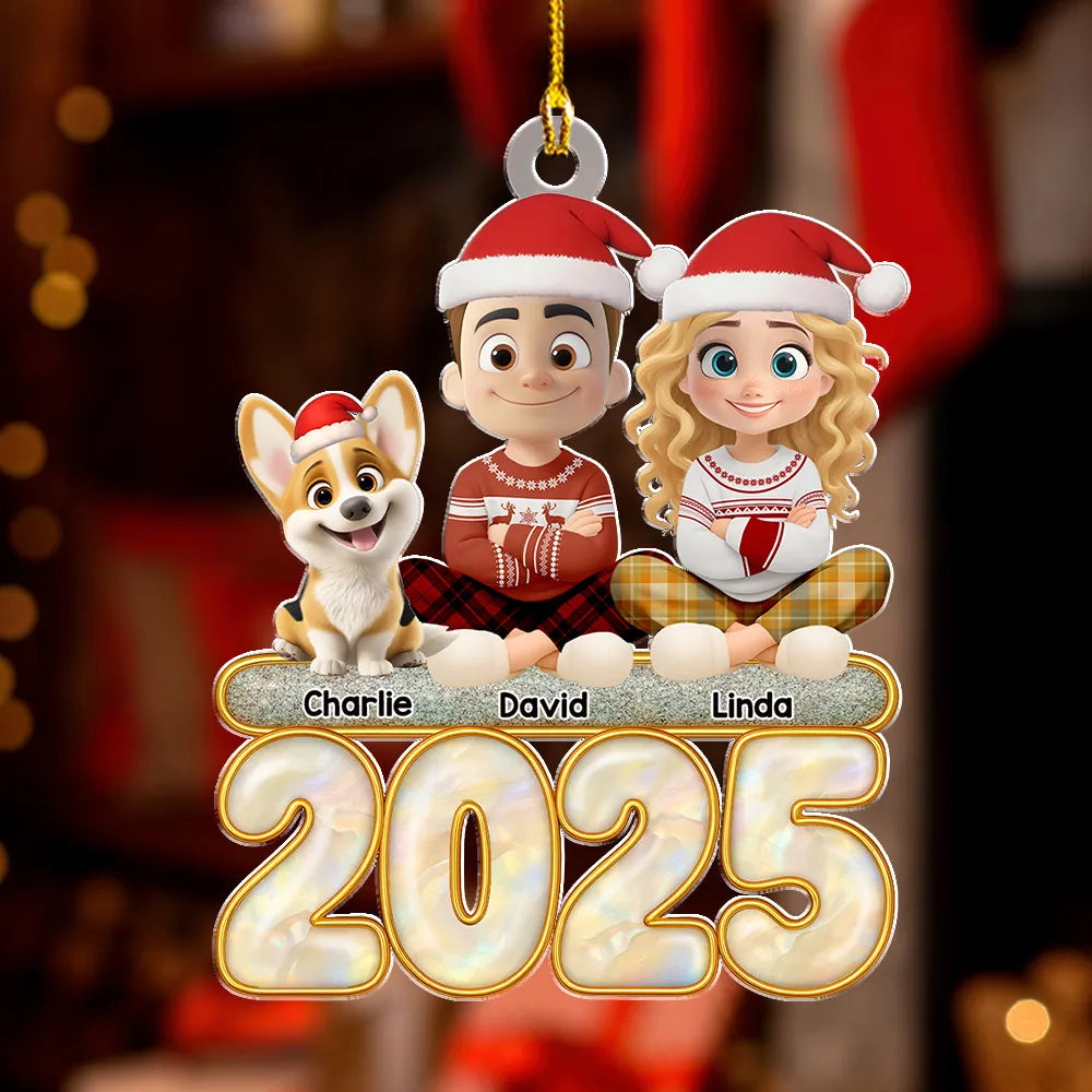 2025 Couple & Dog Acrylic Ornament – Personalized Christmas Keepsake, High-Clarity Collectible Gift for Families