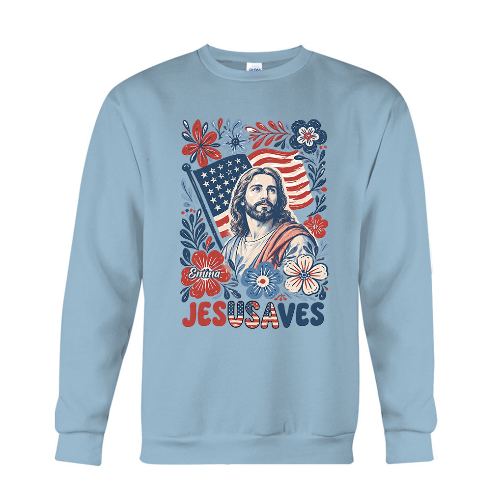Jesusaves Floral 4th Of July - Personalized Christian T-shirt And Hoodie