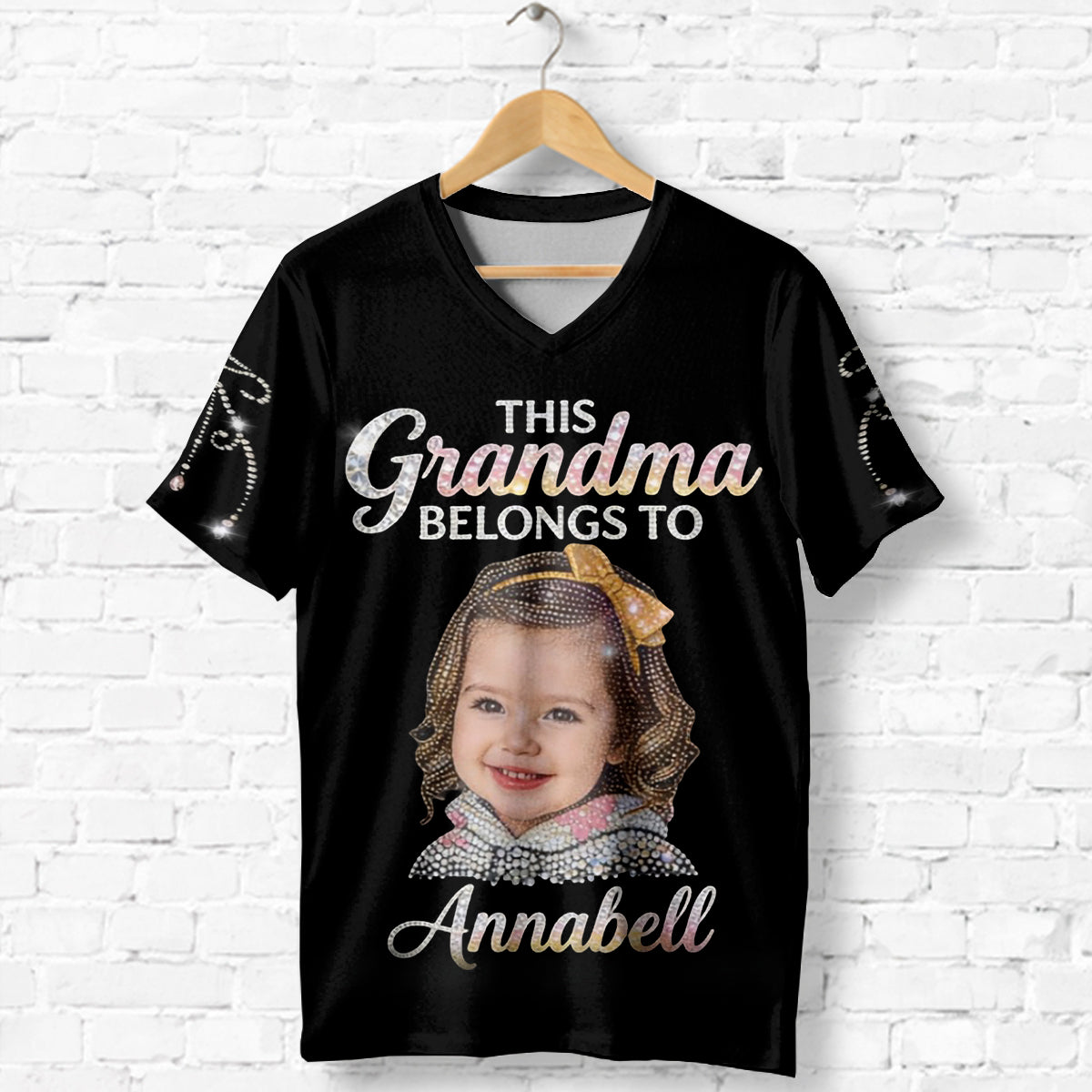 Custom Bling Shirt For Grandma/ Mother - Personalized Grandma Fully Printed V-Neck T-Shirt