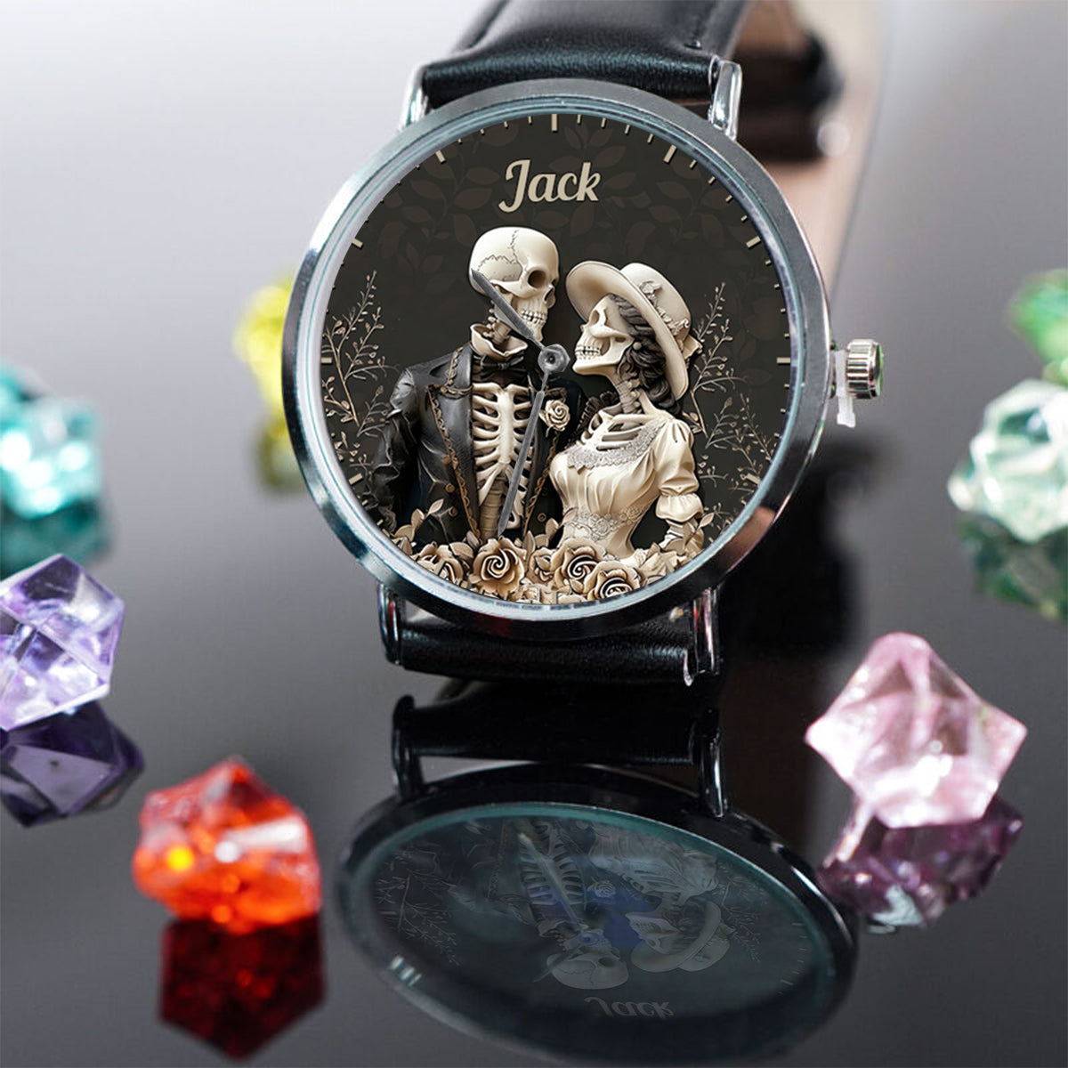 Couple Skull Watch Set With Case - Personalized Couple Hand Watch