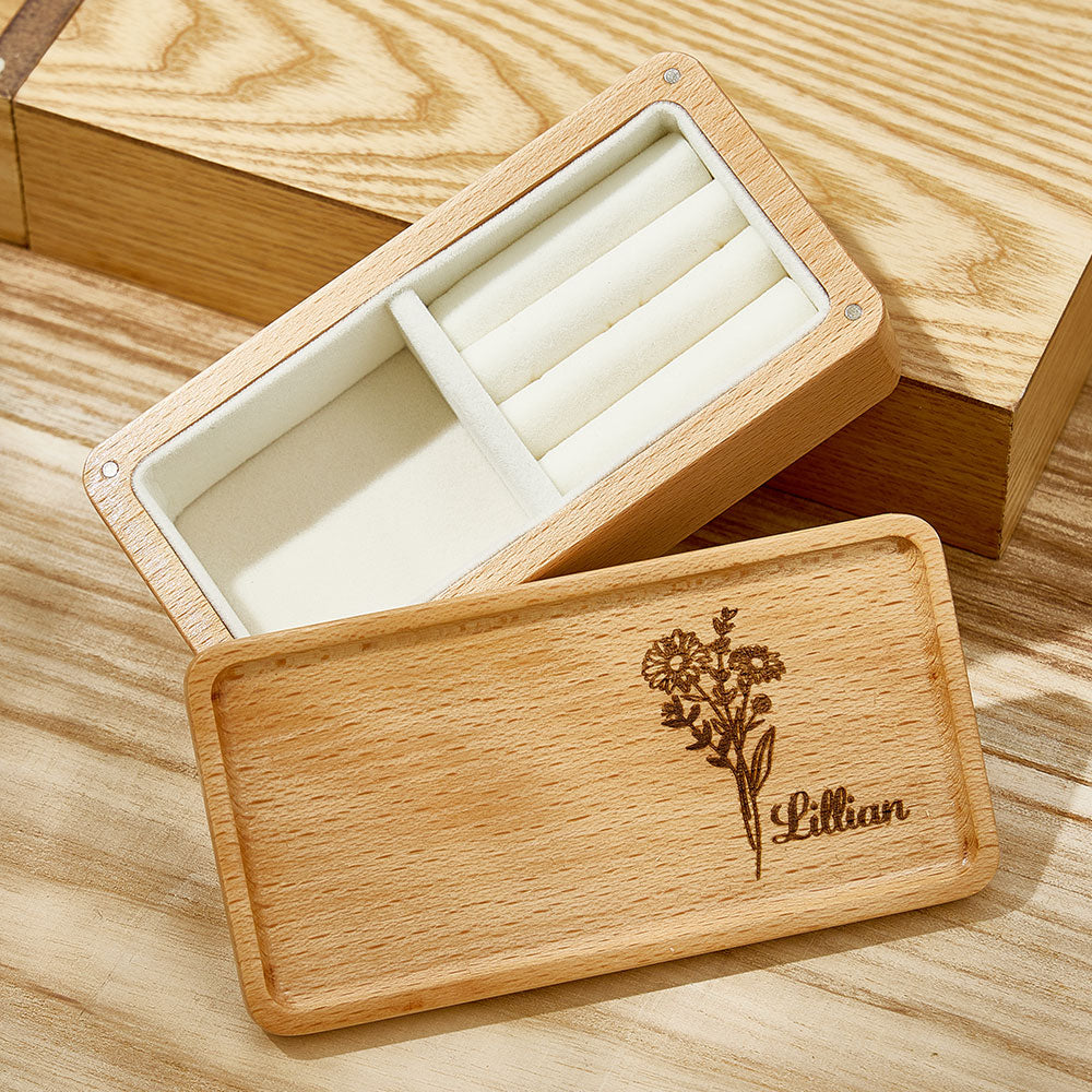 Any Name, Birth Flower - Gift for mom - Personalized Birth Flower Jewellery Box