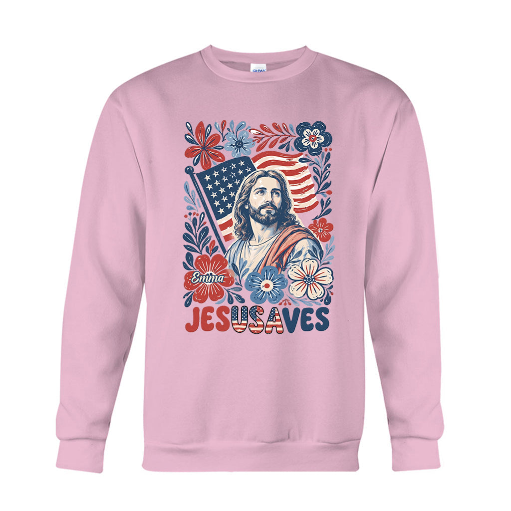 Jesusaves Floral 4th Of July - Personalized Christian T-shirt And Hoodie