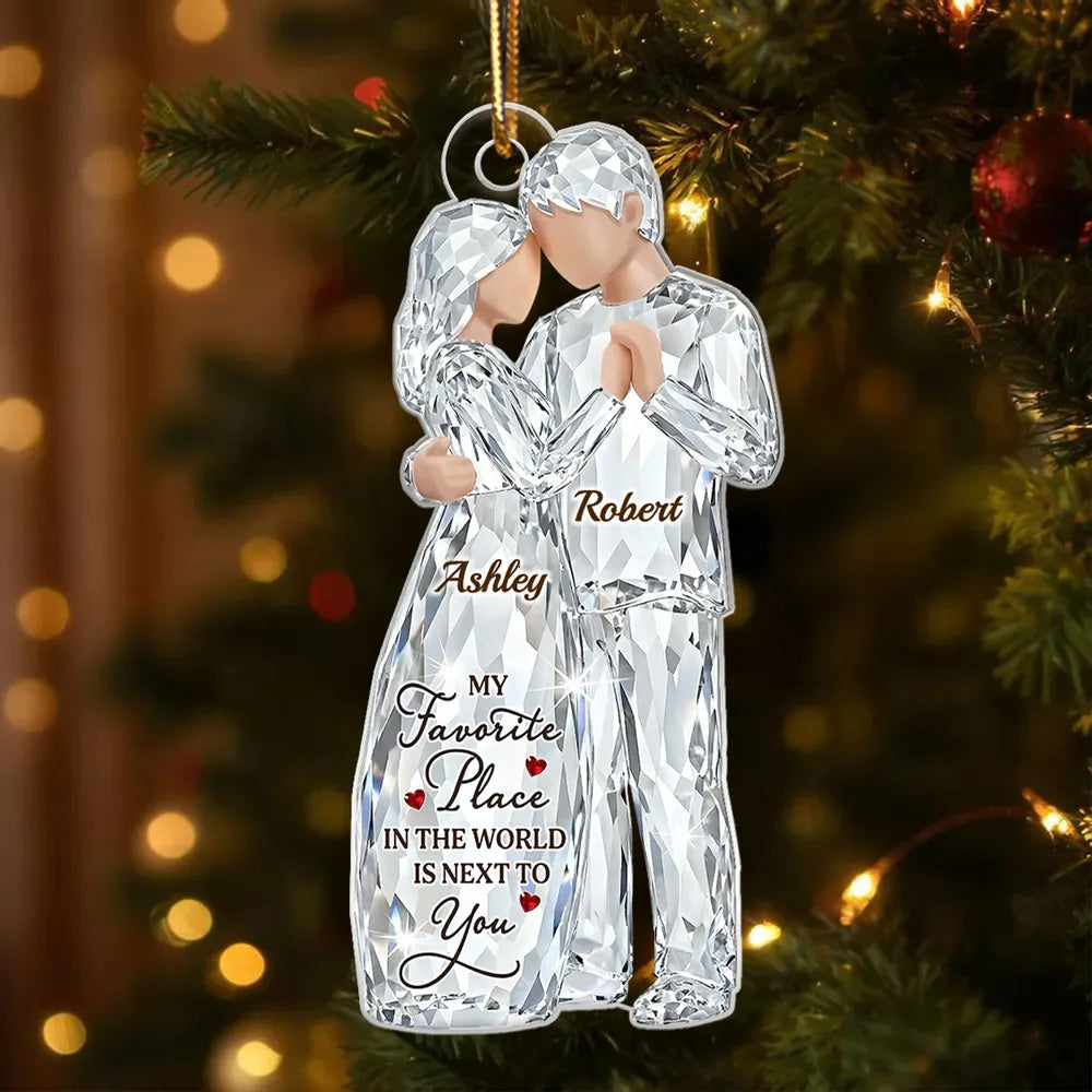 Custom Couple Acrylic Ornament – Sparkling Crystal Look Hugging Lovers, Heartfelt You'll Forever Be My Always Message, Unique Gift for Him or Her