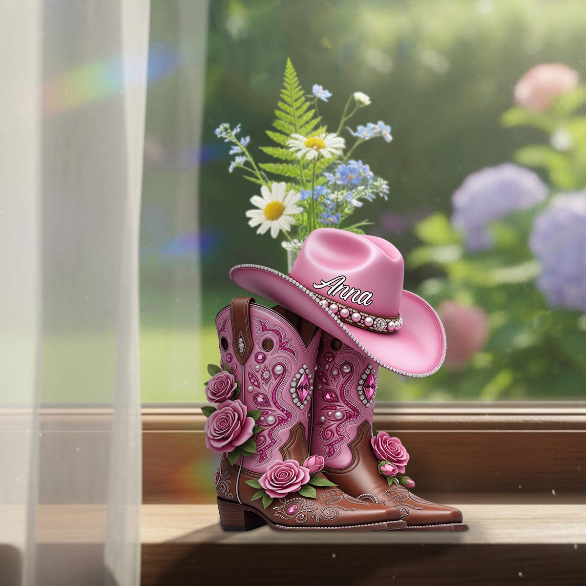 Cowgirl Boots - Personalized Cowgirl Custom Shape Acrylic Flower Vase