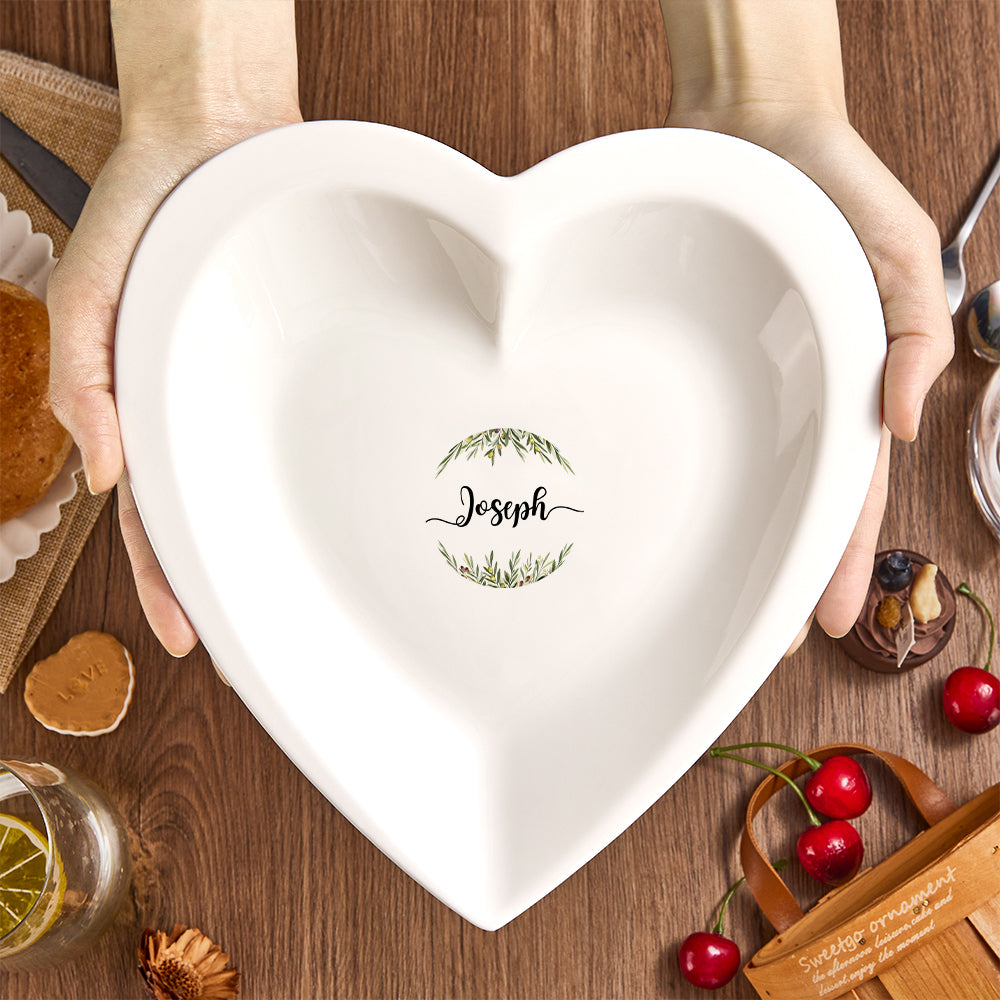 Name Custom Ceramic Heart Shaped Plate - gift for anyone - Personalized Plate