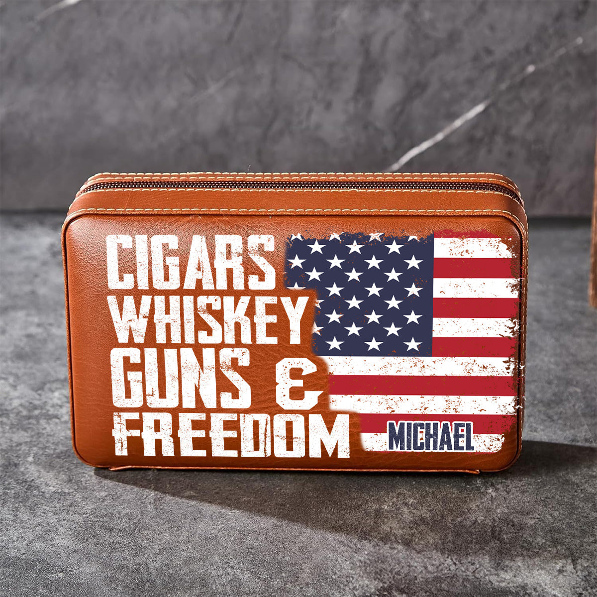 Cigars, Whiskey, G*ns & Freedom - Personalized Whisky Travel Cigar Humidor Case