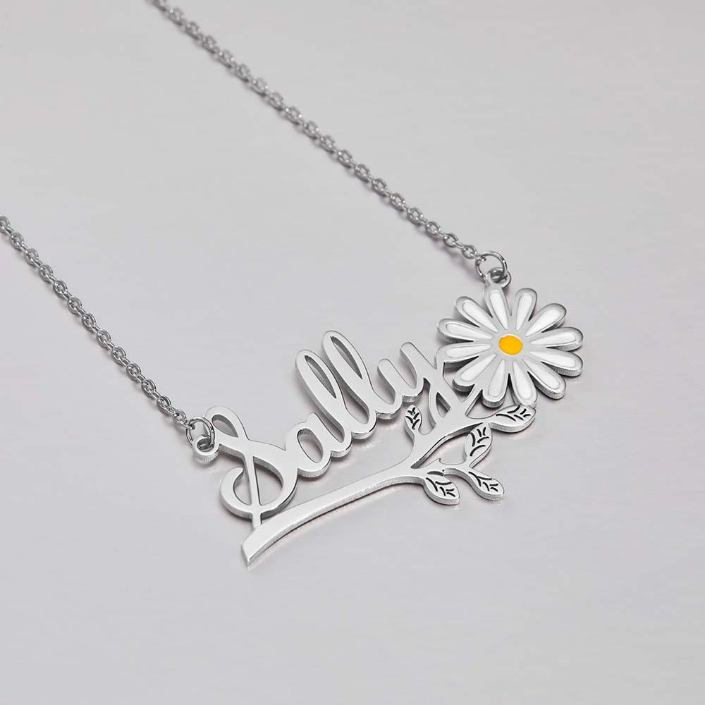 Any Name Daisy Flower - Personalized Daisy Name Necklace
