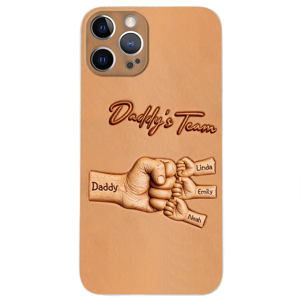 Daddy's Team - Personalized Father 3D Embossed Leather Phone Case