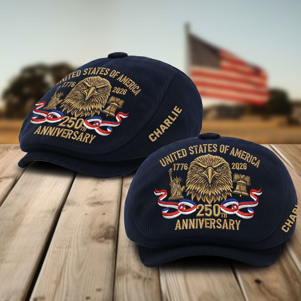 250th Anniversary Of America - Personalized Veteran Newsboy Cap