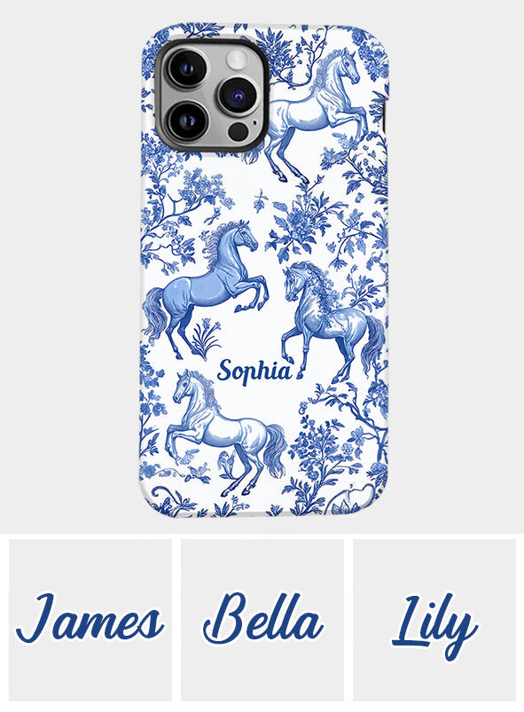 Horse Blue & White Toile de Jouy - Personalized Horse Full Print Phone Case