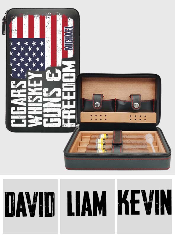 Cigars, Whiskey, G*ns & Freedom - Personalized Whisky Travel Cigar Humidor Case