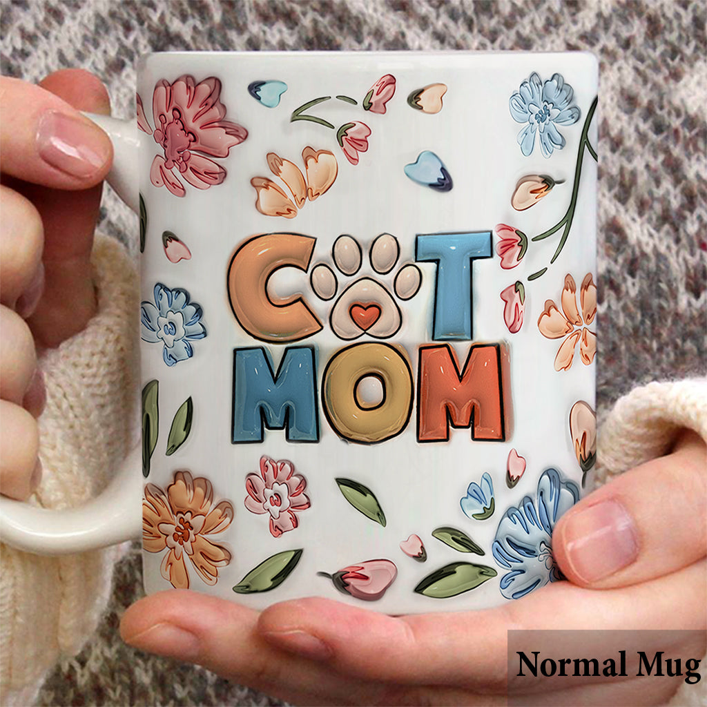 Cat Mom Pastel Floral Inflated - Personalized Cat Mug