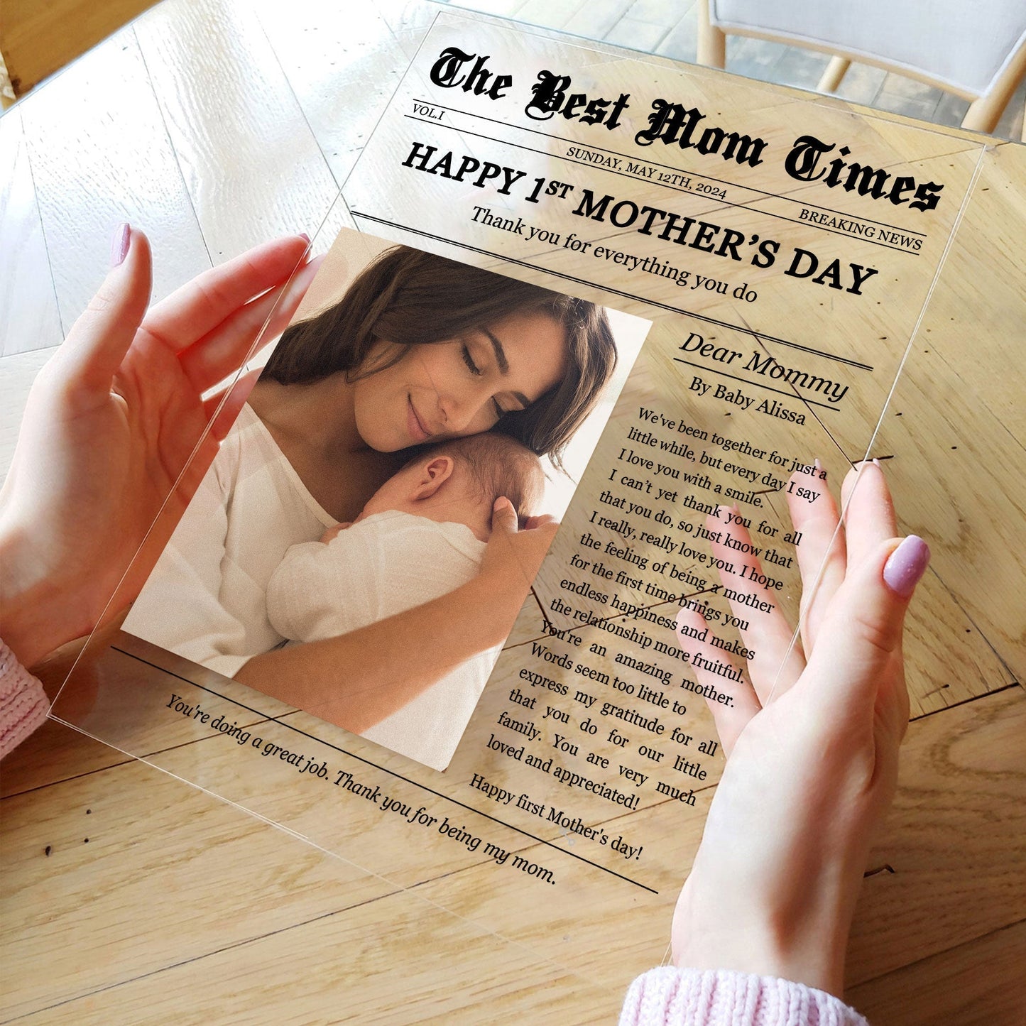 Personalized Acrylic Plaque Gift with Thank-You Letter for Mom