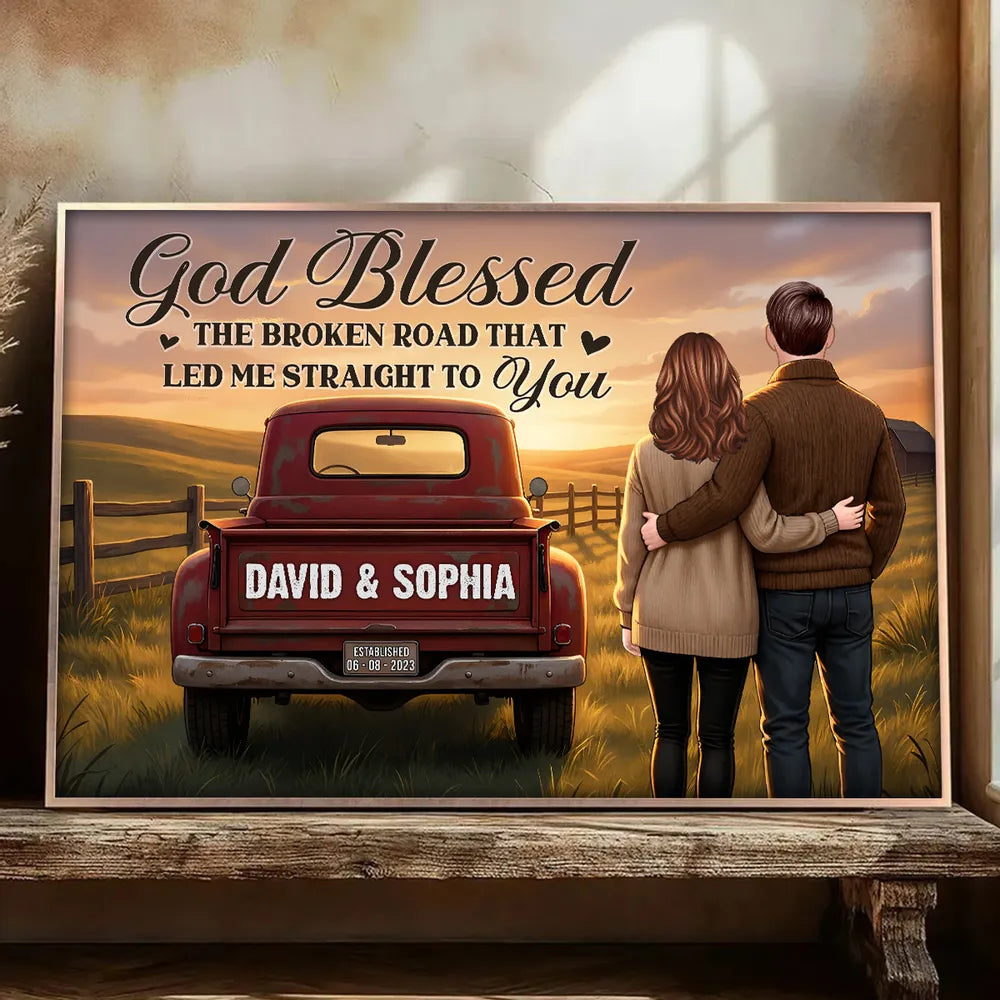 Personalized Couple Sunset Poster Country Truck Scene Romantic Wall Art Unique Gift for Husband or Wife