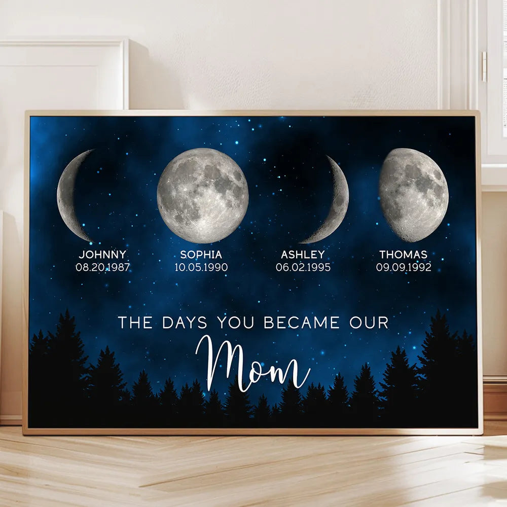 The Days You Became Our Dad Poster – Moon Phases over Forest Night Sky, Creative Personalized Gift for Dad