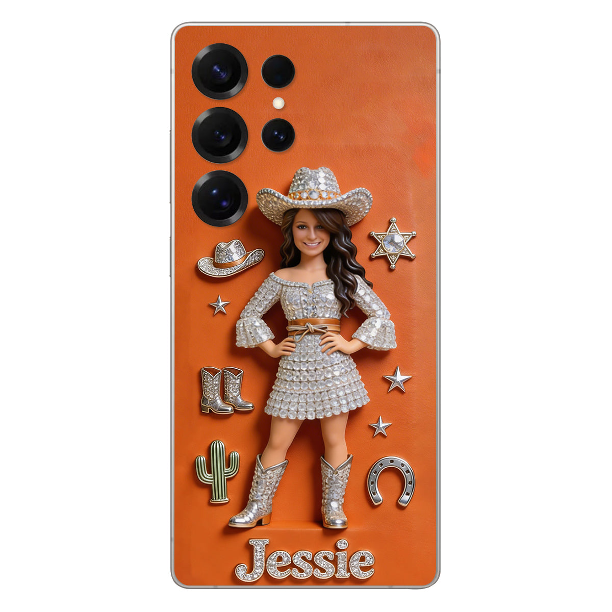 Cowgirl Spirit - Personalized Cowgirl 3D Embossed Leather Phone Case