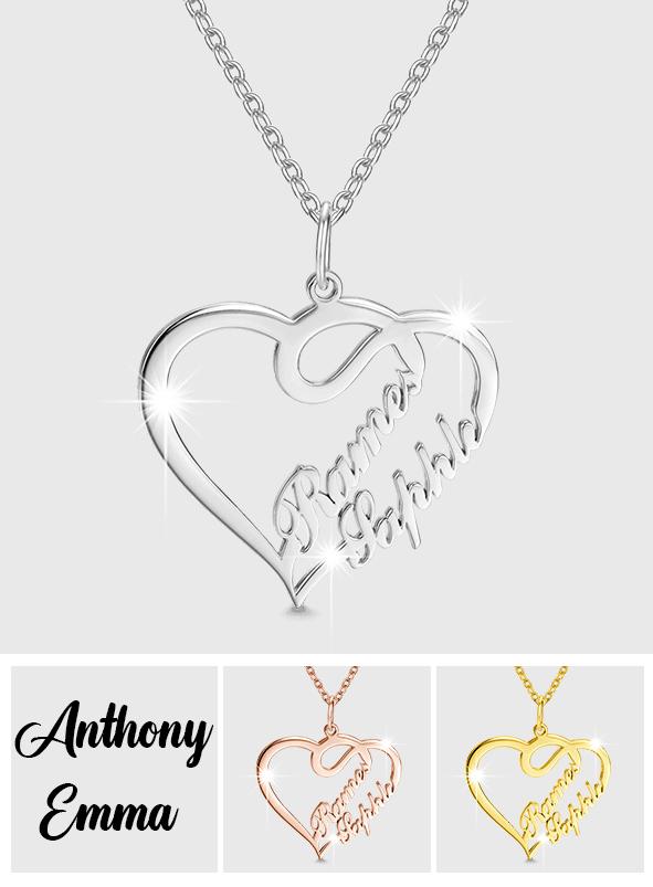Personalized Couple Overlapping Heart Two Names Necklace