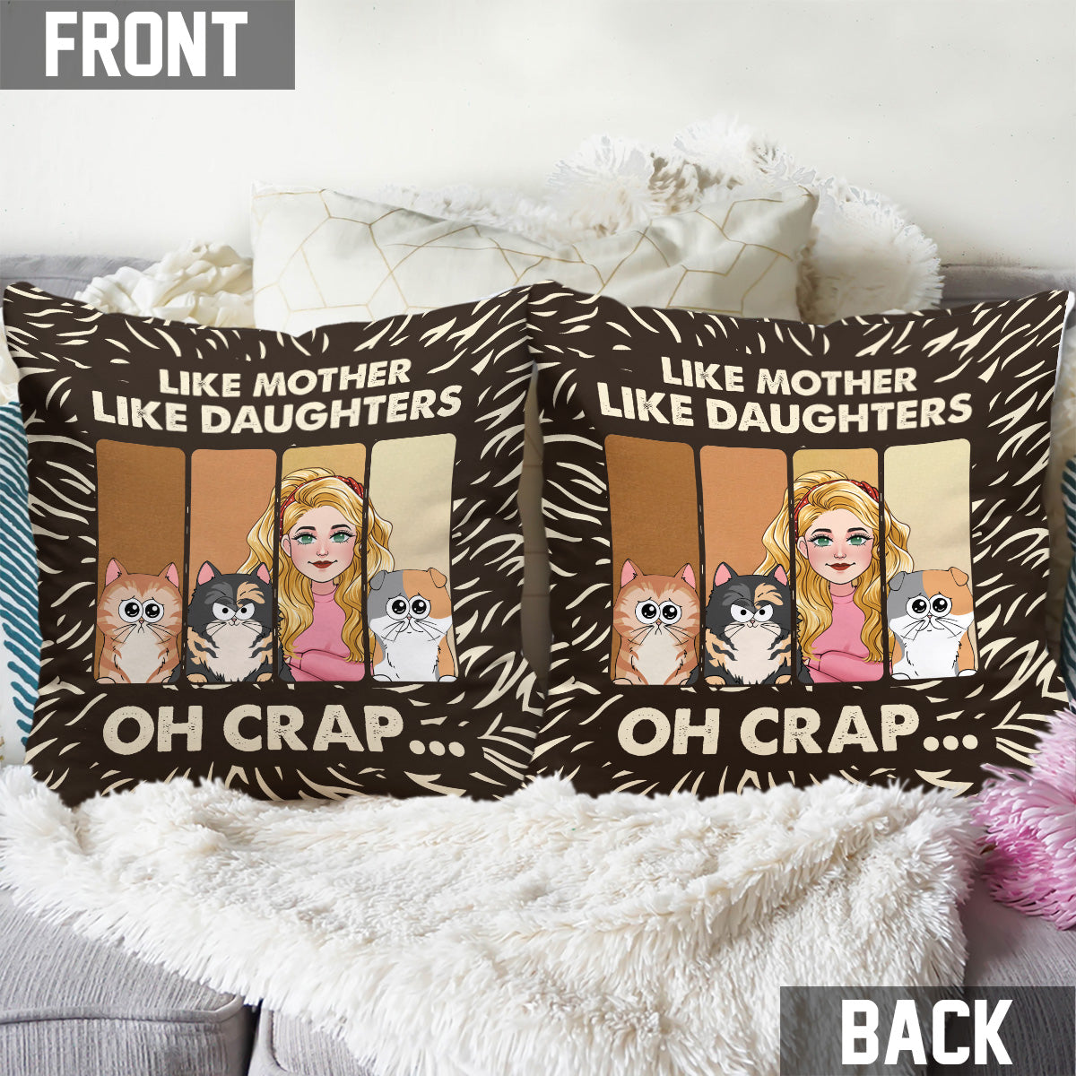 Like Mother Father Like Daughter Son Cats Dogs Pet Lover - Personalized Cat Throw Pillow