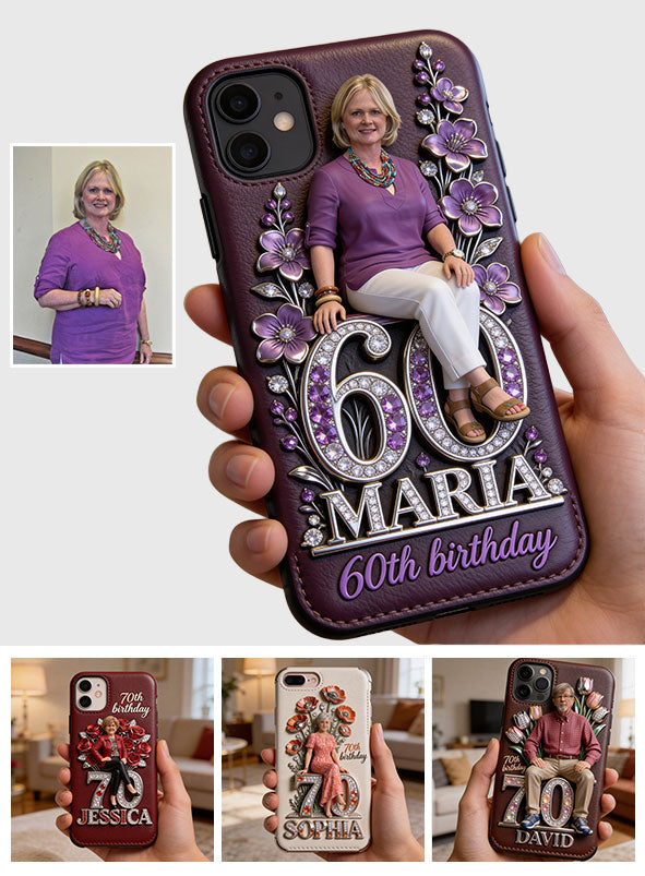 Custom Any Photo Perfect Gift For Mom, Grandma - Personalized Birthday 3D Embossed Leather Phone Case