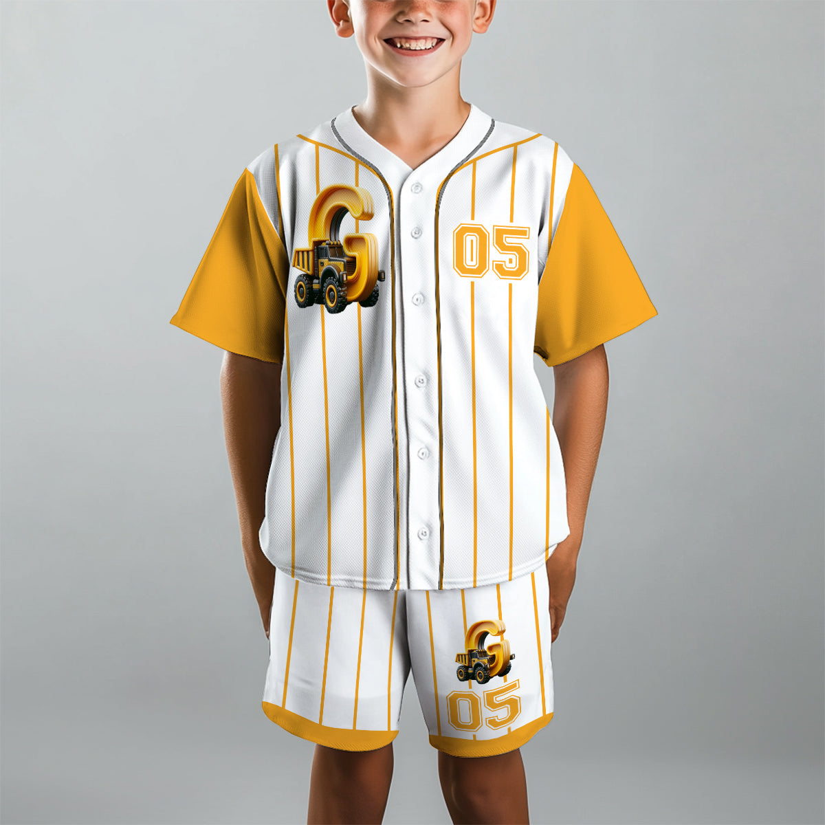 Cute Truck Alphabet Set For Kid - Personalized Kid Jersey Shirt & Shorts