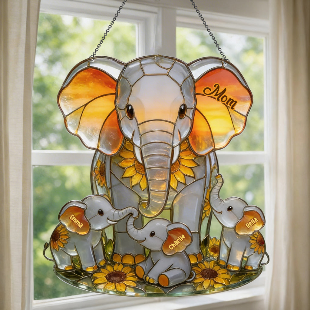 Elephant Mom - Personalized Elephant Window Hanging Suncatcher Ornament