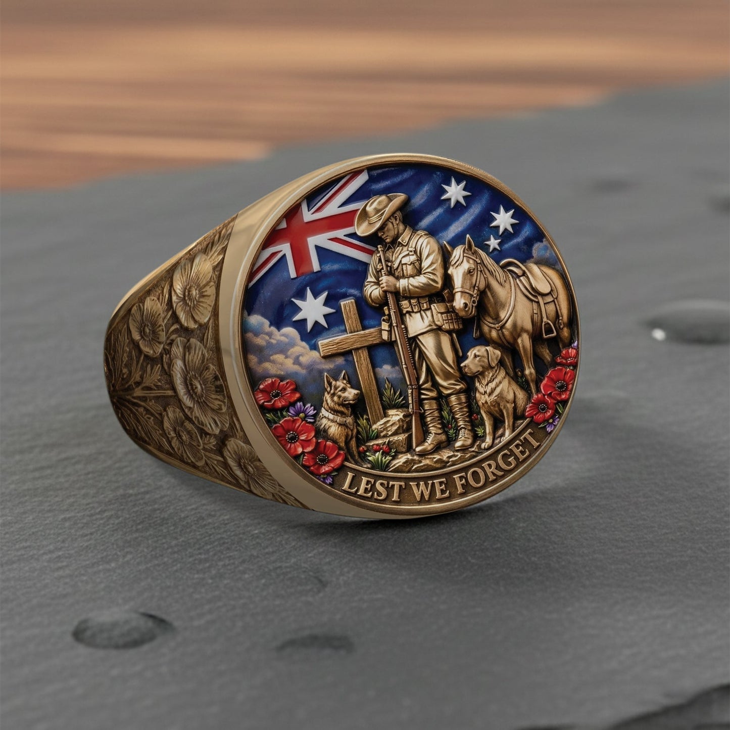 Lest We Forget, Anzac Day - Personalized Veteran Signet Ring