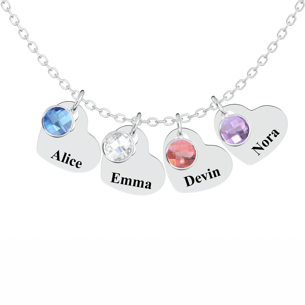 All Members - Personalized Family Heart Pendant Necklace with Birthstones