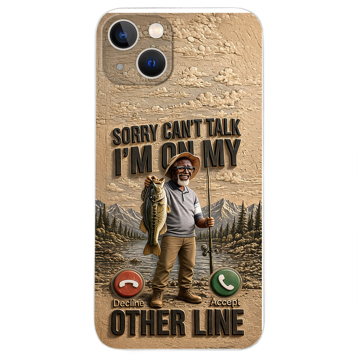 I'm On My Other Line, Fishing Lover Gift - Personalized Fishing 3D Embossed Leather Phone Case