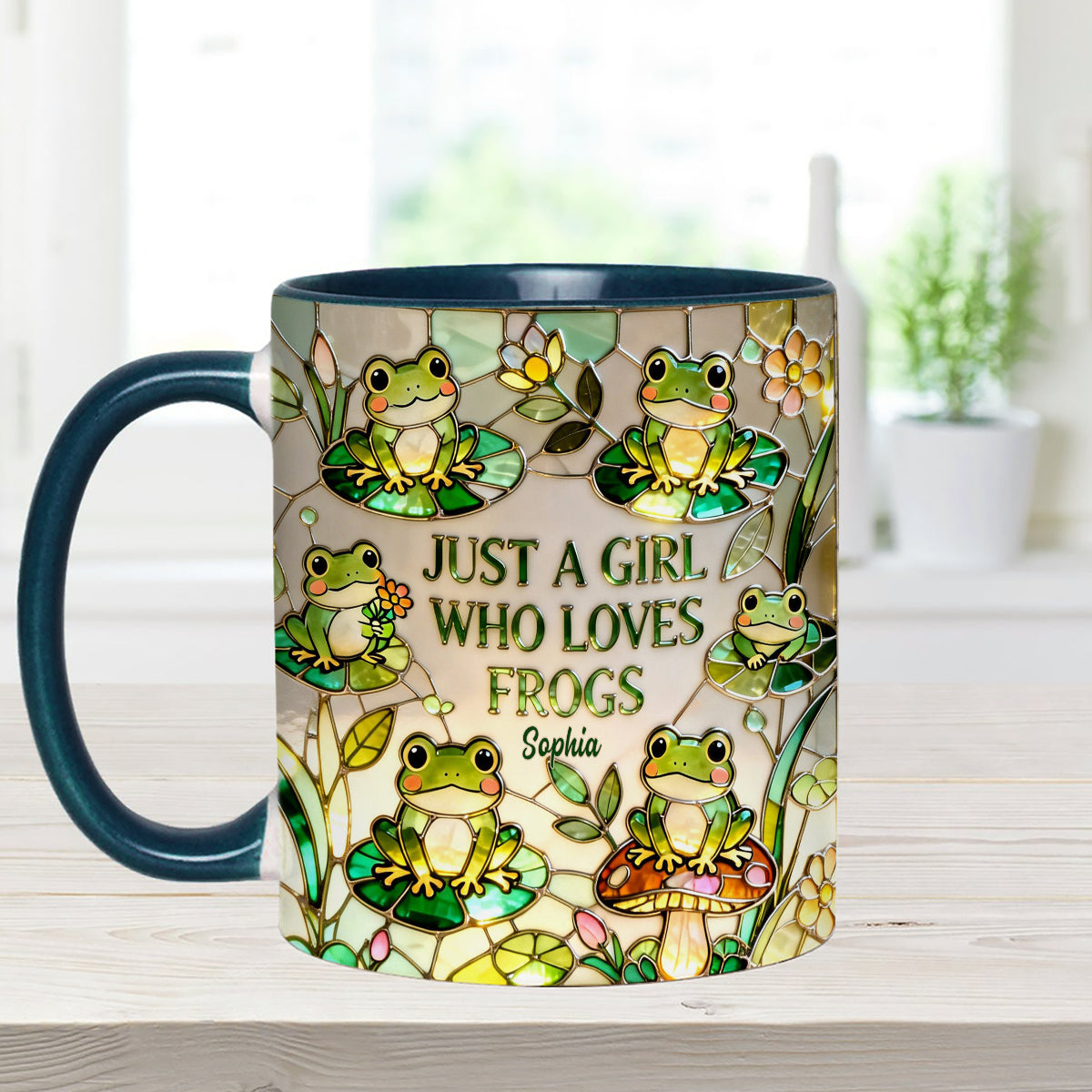 Just A Girl Who Loves Frogs - Personalized Frog Set Accent Mug with Acrylic Stirrers