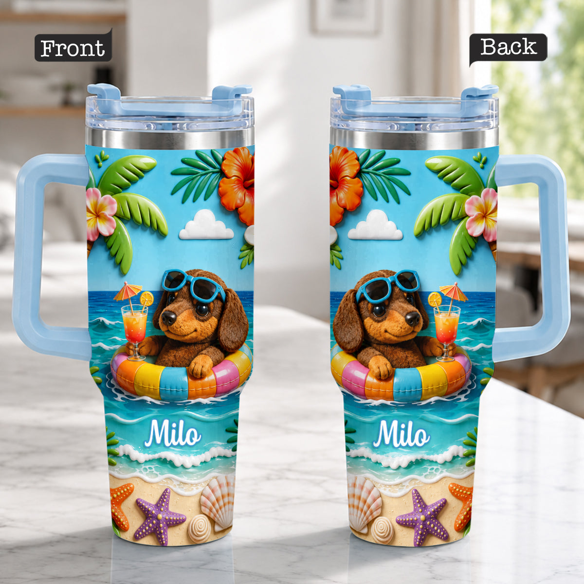 Any Photo Summer Vibes - Personalized Dog Tumbler With Plush Charm