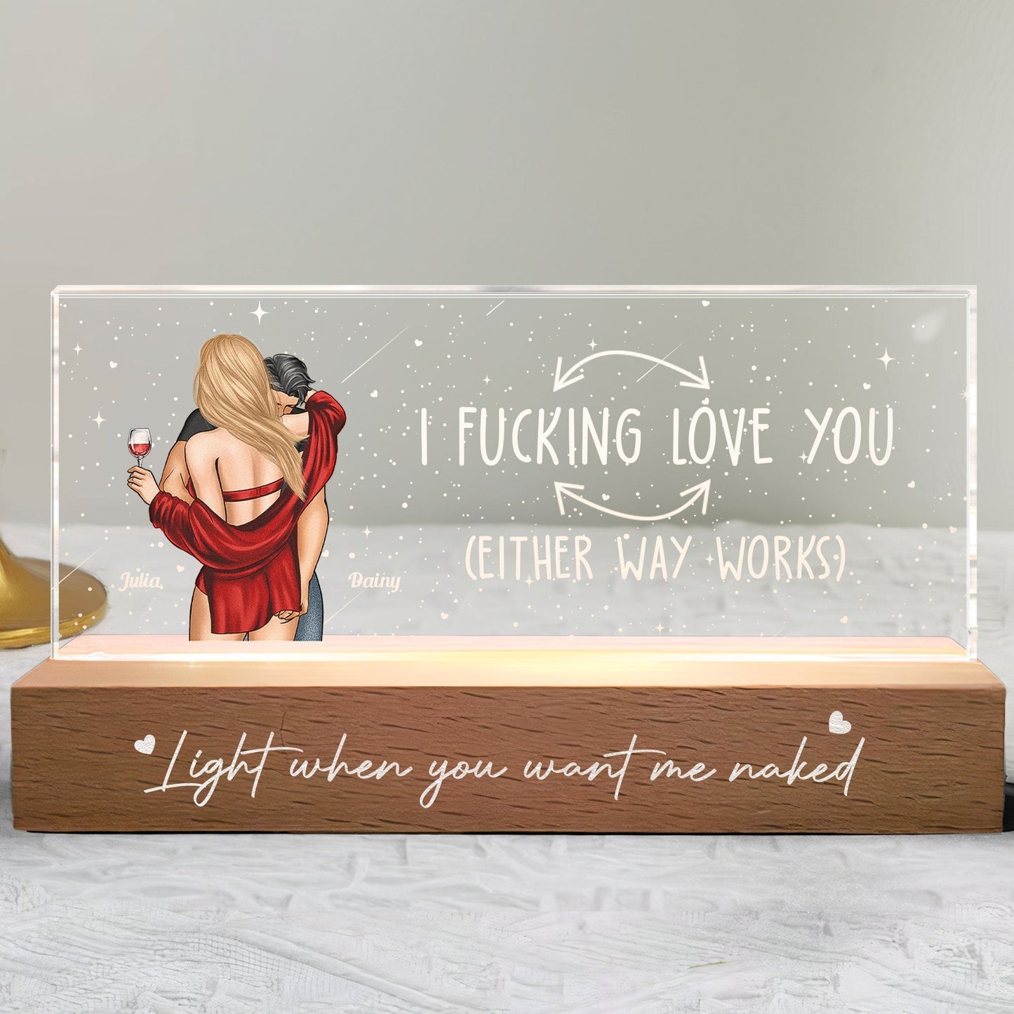 I F*cking Love You LED Light Plaque with Hugging Couple Illustration Cozy Night Light Romantic Unique Gift for Lovers