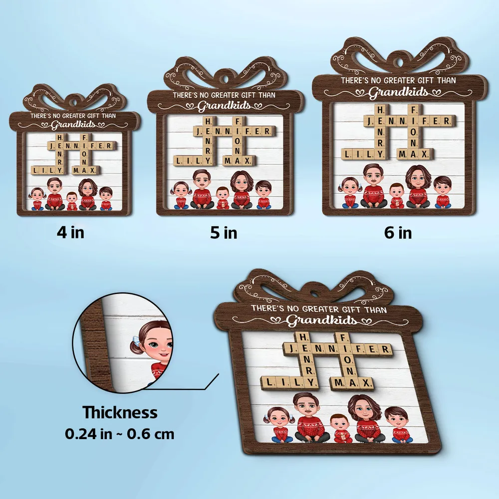 No Greater Gift Than Grandkids Crossword Puzzle Art Personalized 2-Layer Wooden Ornament