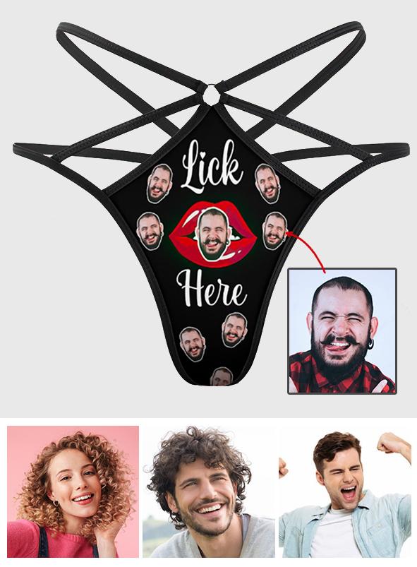 Lick Here Custom Face - Personalized Couple Sexy Women's Briefs G-strings