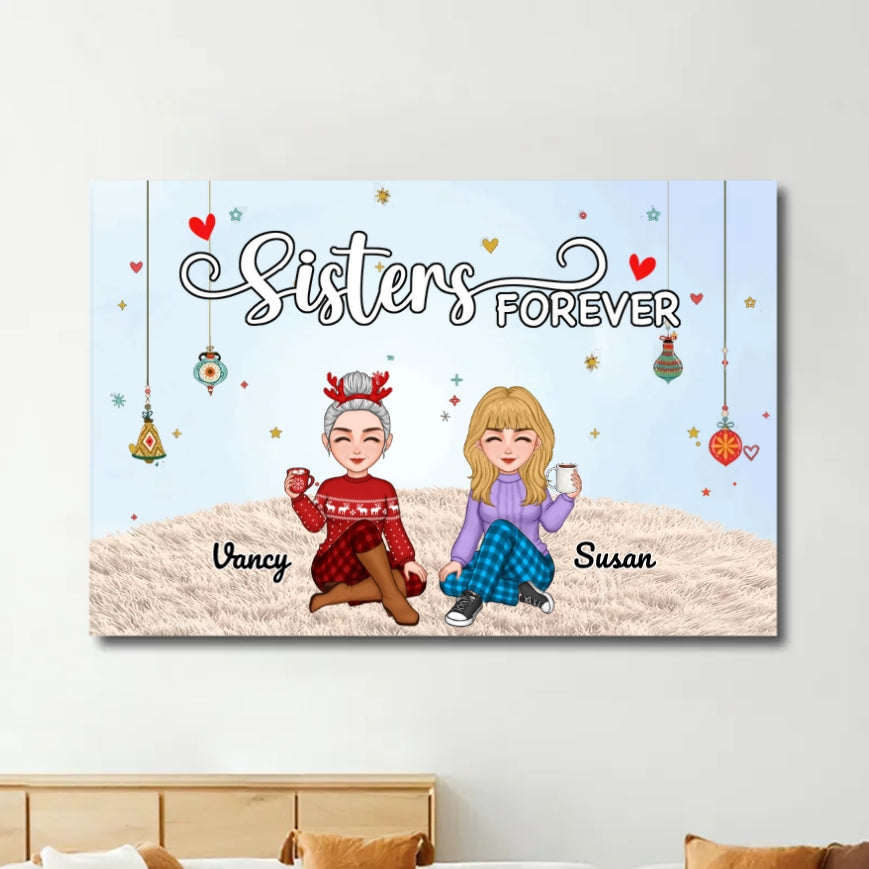 Sisters Forever - Personalized Keychain,Plaque,Ornament, Poster,   Blanket & Sign - Christmas Gift for Sisters