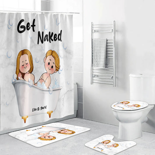Get Naked - Personalized Couple Bathroom Curtain & Mats Set