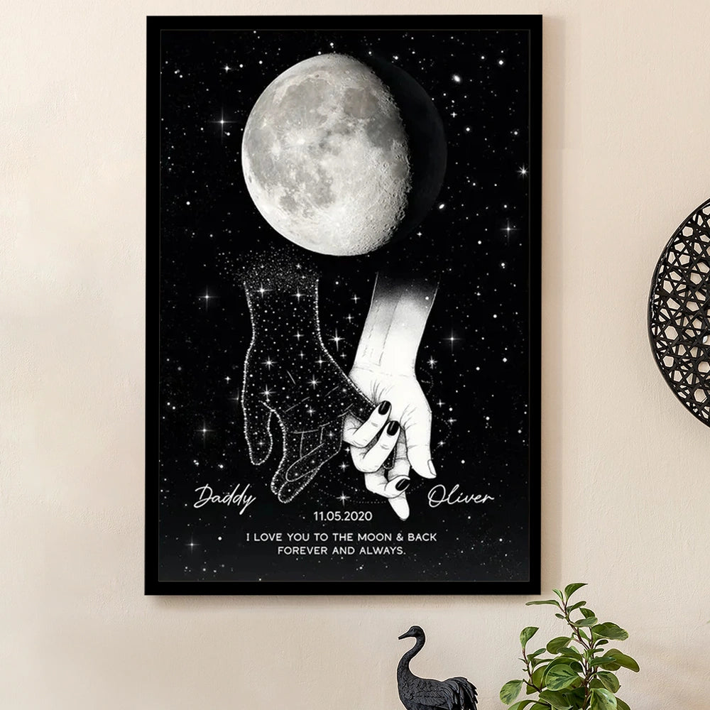Holding Hands Under The Moon Poster, Personalized Remembrance Wall Art, A Meaningful Gift For Someone You Miss